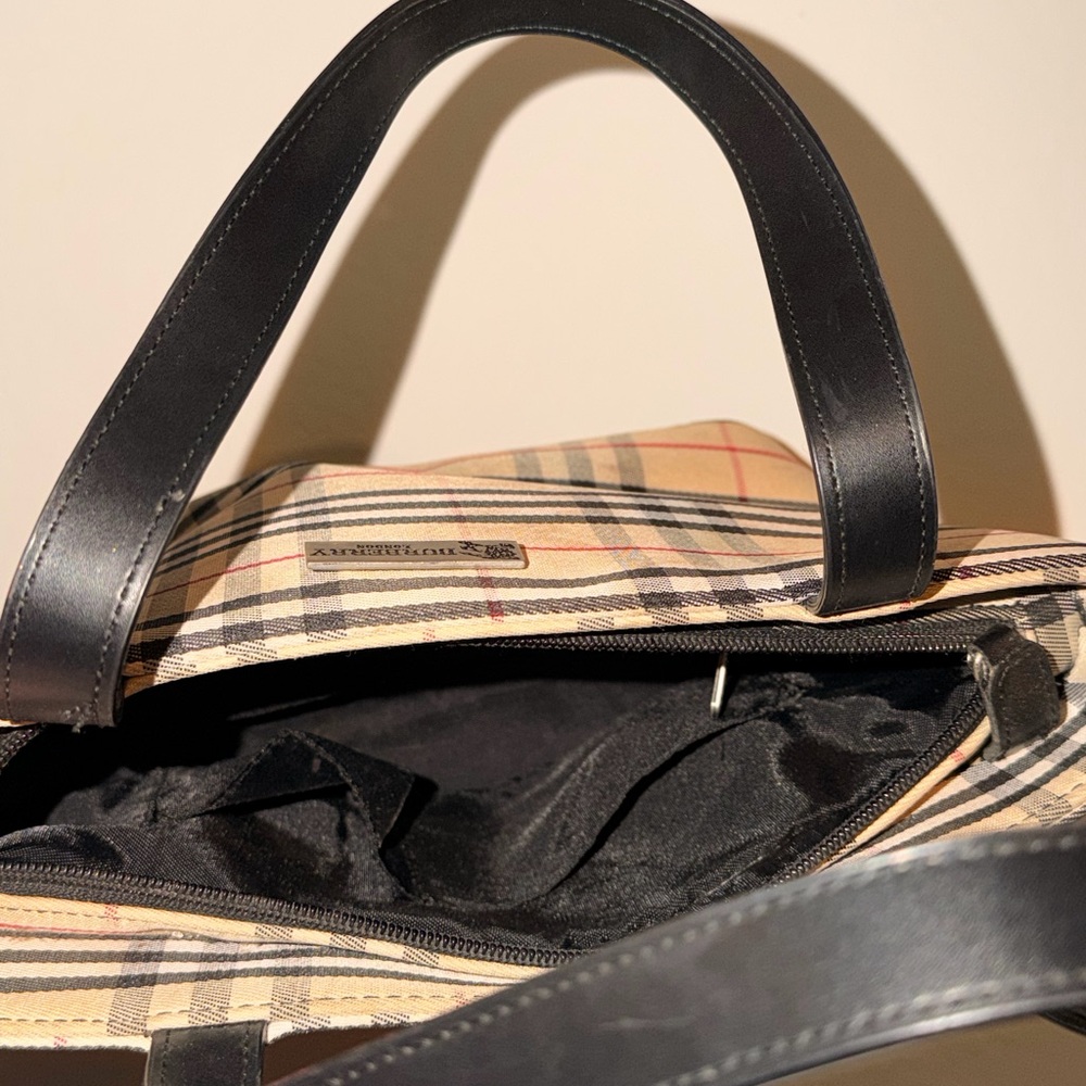 Burberry Beige Plaid Mini Tote with Black Leather Handles - Picture 12 of 13